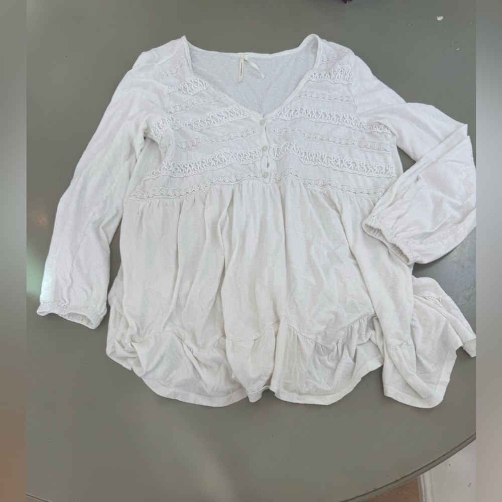 Anthropologie Women's White Lace Detail Top